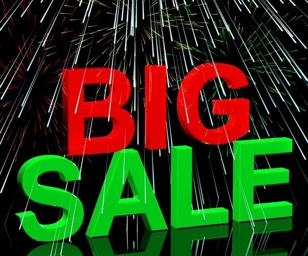 Big Sale Word And Fireworks Showing Promotion Discount And Reduc — Stock Photo, Image