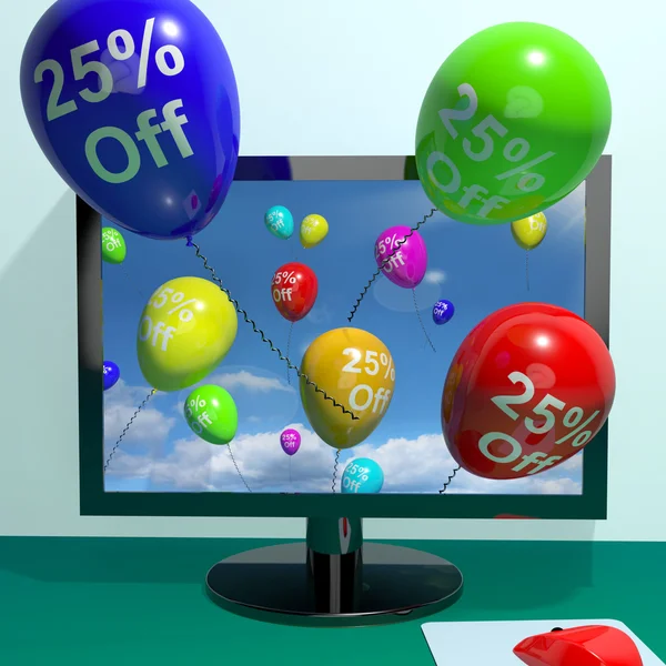 Bilgisayarı gösteren satış indirim % 20'si üzerinden balon — Stok fotoğraf