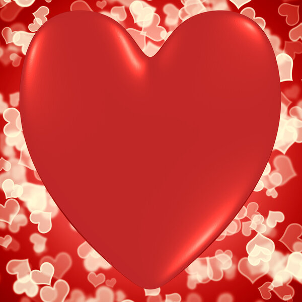 Heart With Red Hearts Bokeh Background Showing Valentines And Lo
