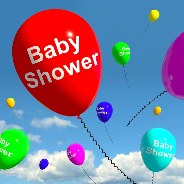 신생아 출생 자에 대 한 하늘에 풍선에 베이비 샤워 — 스톡 사진