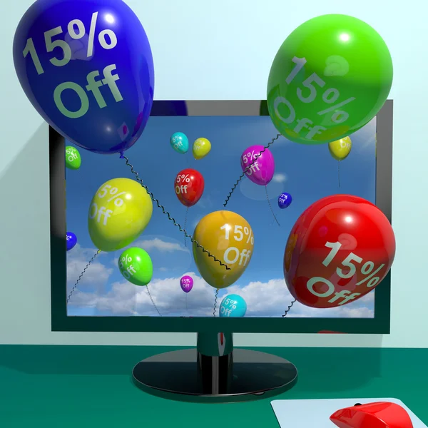 Luftballons aus dem Computer zeigen Rabatt von zwanzig Prozent — Stockfoto