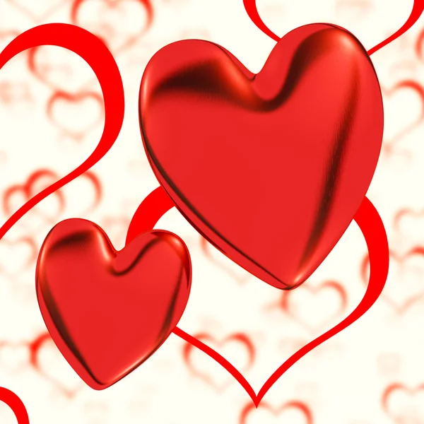 Rojo, corazones en el fondo de un corazón mostrando amor romántico y romano —  Fotos de Stock