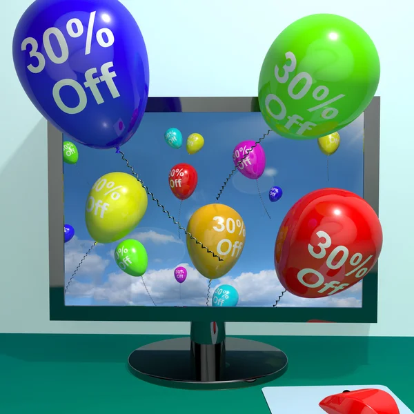 コンピューター表示セール割引 30% からの風船 — ストック写真
