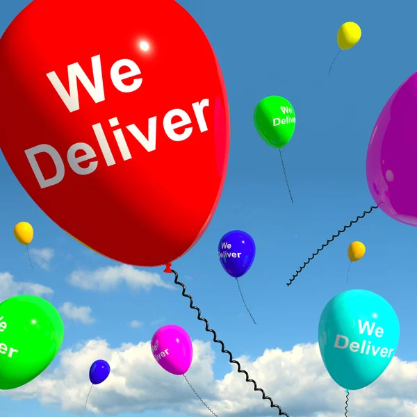 We Deliver Balloons Showing Delivery Shipping Service Or Logisti — Stock Photo, Image