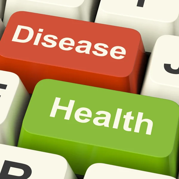疾病和健康电脑键显示在线医疗保健或 tr — 图库照片