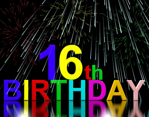 16th Or Sixteenth Birthday Celebrated With Fireworks — Stock Photo, Image