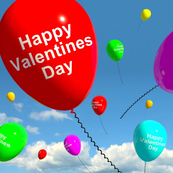 Happy Valentines Day Balloons In The Sky Showing Love And Affect — Stock Photo, Image