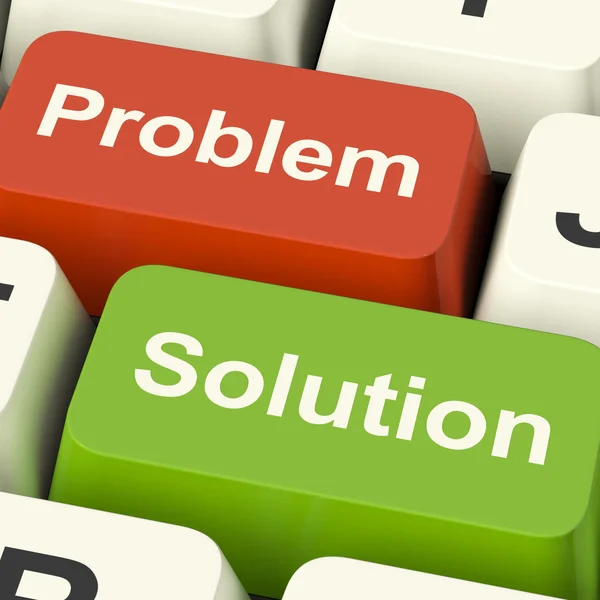 Problem And Solution Computer Keys Showing Assistance And Solvin — Stock Photo, Image