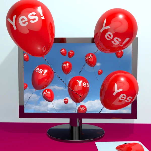 Да Воздушные шары от компьютера, показывающего одобрение и поддержку сообщений — стоковое фото