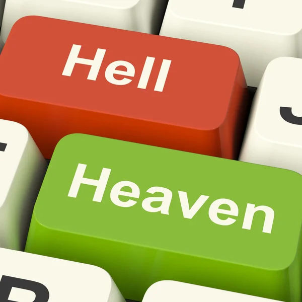 天堂地狱计算机键显示善与恶的 o 之间的选择 — 图库照片