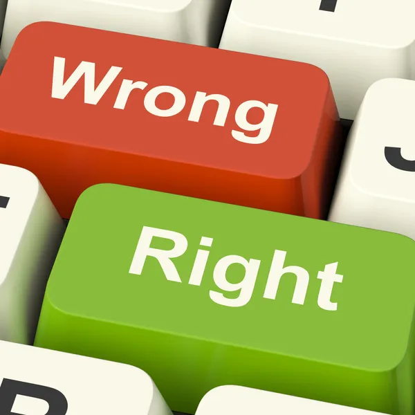 Right And Wrong Computer Keys Showing Results Validation Or Deci — Stock Photo, Image