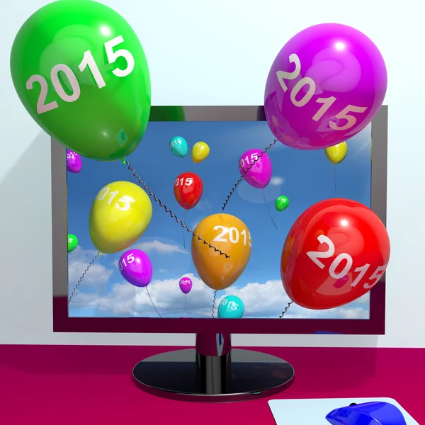 气球从计算机代表两千 2015 年 — 图库照片