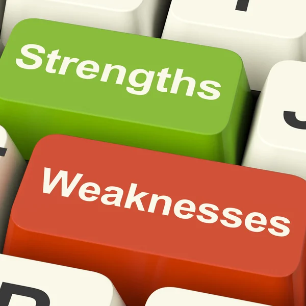 Strengths And Weaknesses Computer Keys Showing Performance Or An — Stock Photo, Image