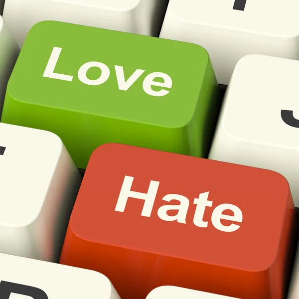 Amor Odio Teclas de Computadora Mostrando Emoción Ira y Conflicto —  Fotos de Stock