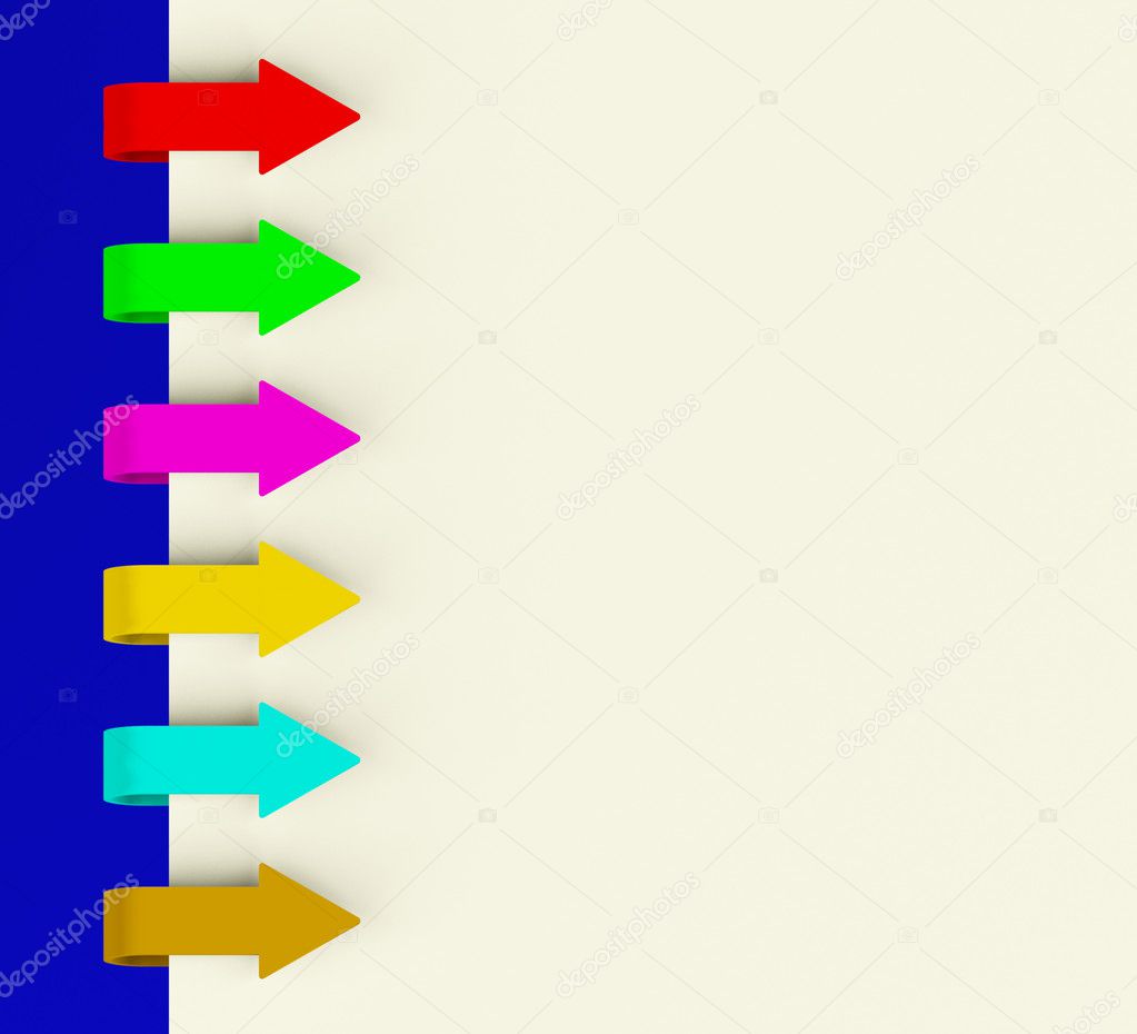 Six Multicolored Arrow Tabs Over Paper For Menu List Or Notes