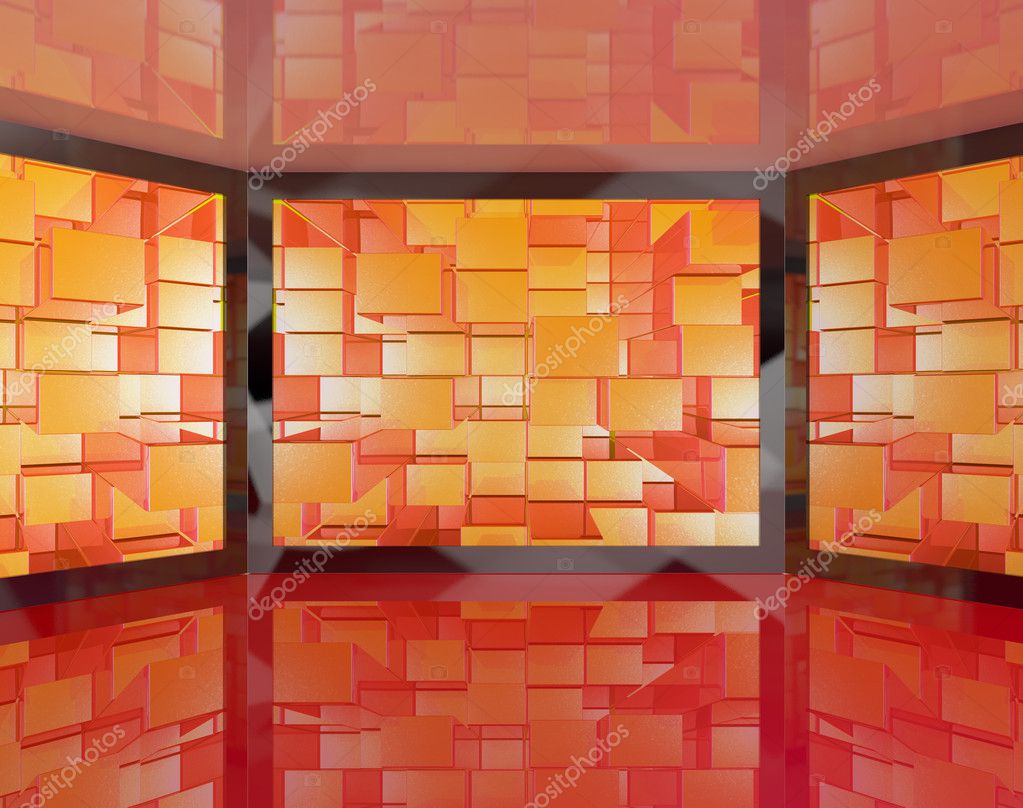 Monitores de TV grandes montados en la pared que representan Televi de ...