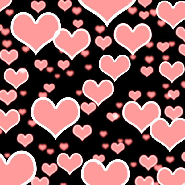 Rosa Herzen Bokeh Hintergrund auf schwarz zeigt Liebesromantik und v — Stockfoto