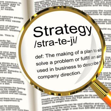 Strategy Definition Magnifier Showing Planning Organization And clipart