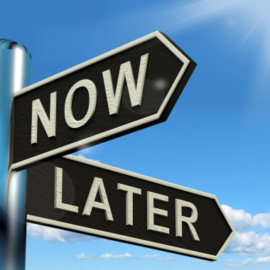 Now Or Later Signpost Showing Delay Deadlines And Urgency clipart
