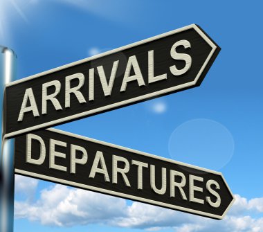 Arrivals Departures Signpost Showing Flights Airport And Interna clipart