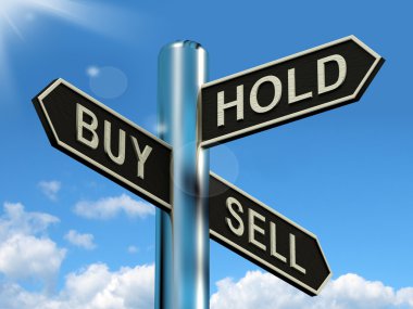 Buy Hold And Sell Signpost Representing Stocks Strategy clipart