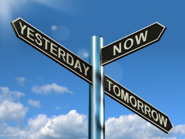 Yesterday Now Tomorrow Signpost Shows Schedule Diary Or Plan clipart