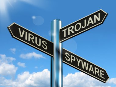 Virus Trojan Spyware Signpost Showing Internet Or Computer Threa clipart