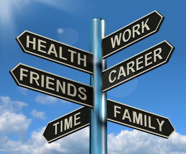 Health Work Career Friends Signpost Showing Life And Lifestyle B clipart