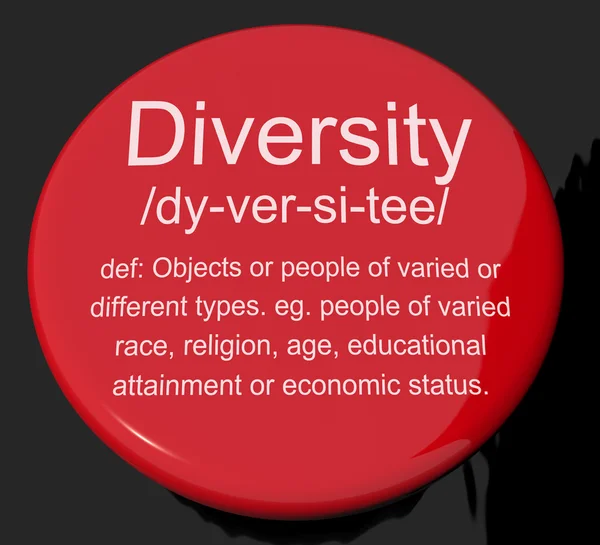 Bouton de définition de la diversité montrant une diversité et un mélange différents — Photo