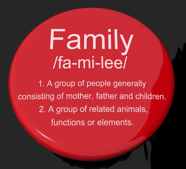 家庭定义按钮显示了妈妈爸爸和孩子们的团结 — 图库照片
