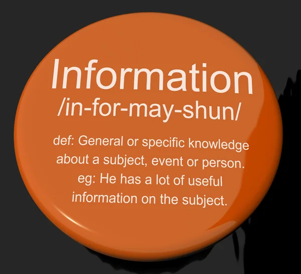 Botón de definición de información que muestra los datos y hechos del conocimiento — Foto de Stock