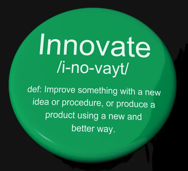 Кнопка инновационного определения, показывающая творческое развитие и Инге — стоковое фото