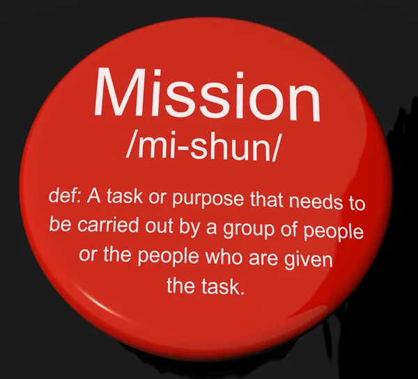 Missionsdefinition-Taste, die anzeigt, welches Ziel oder welche Aufgabe erfüllt werden soll — Stockfoto