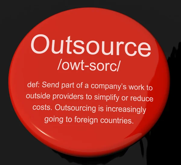 Outsourca definition knappen visar underleverantörer leverantörer och — Stockfoto