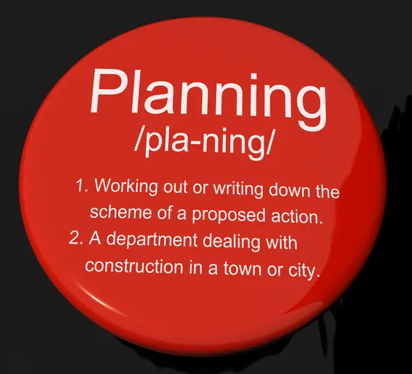 Planning Definition Button Showing Organizing Strategy And Schem — Stock Photo, Image