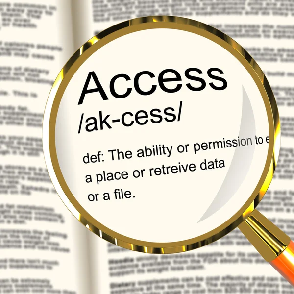 Μεγεθυντικός φακός ορισμό πρόσβαση που δείχνει την άδεια να εισέλθει σε ένα χώρο — Φωτογραφία Αρχείου