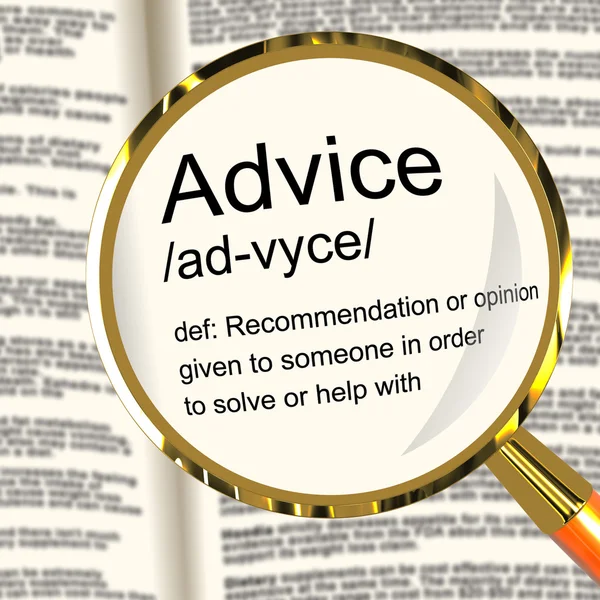 Advice Definition Magnifier Showing Recommendation Help And Supp — Stock Photo, Image