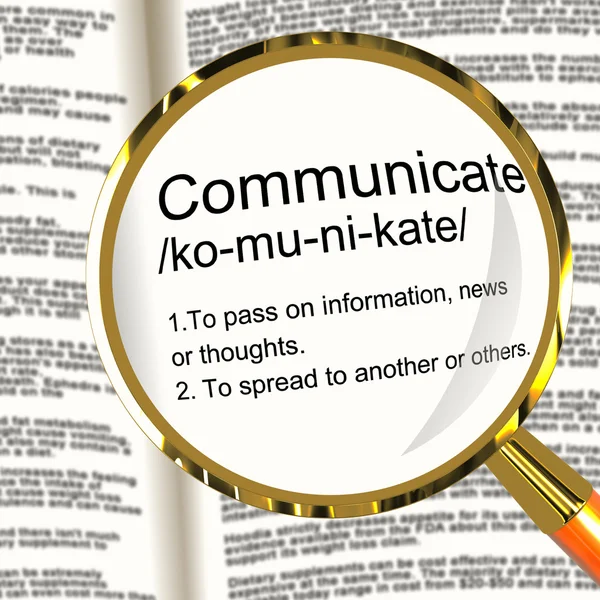 Communicate Definition Magnifier Showing Dialog Networking Or Sp — Stock Photo, Image