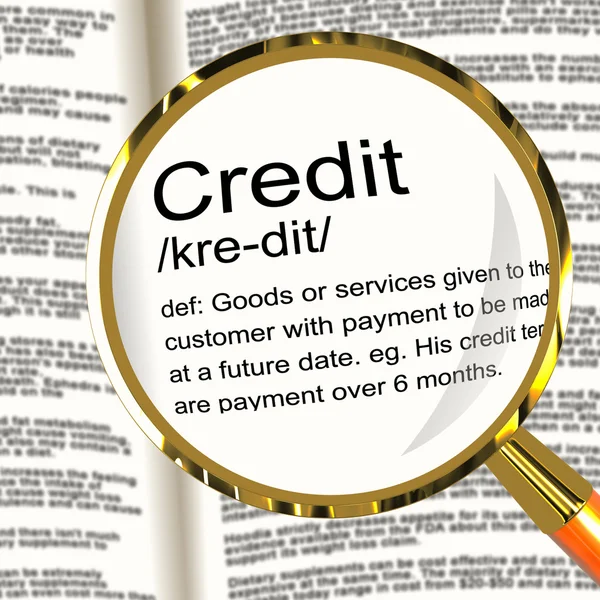 Kreditní definice Lupa bezhotovostní platbu nebo půjčky — Stock fotografie