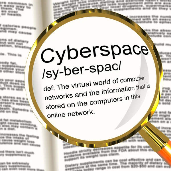 Cyberspace Definition Magnifier Showing Virtual World Of Online — Stock Photo, Image