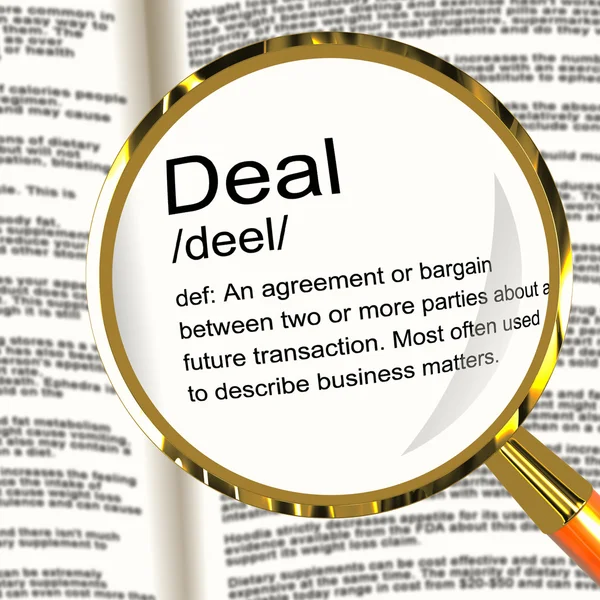 Deal Definition Magnifier Showing Agreement Bargain Or Partnersh — Stock Photo, Image