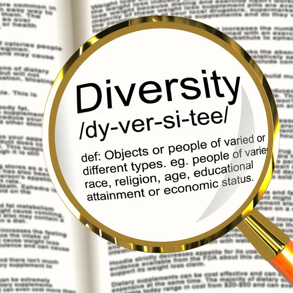 La lente di ingrandimento di definizione di diversità che mostra la diversità differente e mescola — Foto Stock