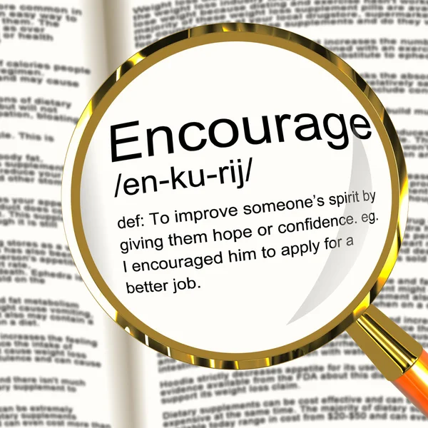 Encourage Definition Magnifier Showing Motivation Inspiration An — Stock Photo, Image