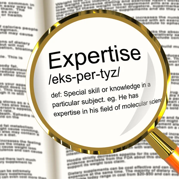 Expertise Definition Magnifier Showing Skills Proficiency And Ca — Stock Photo, Image