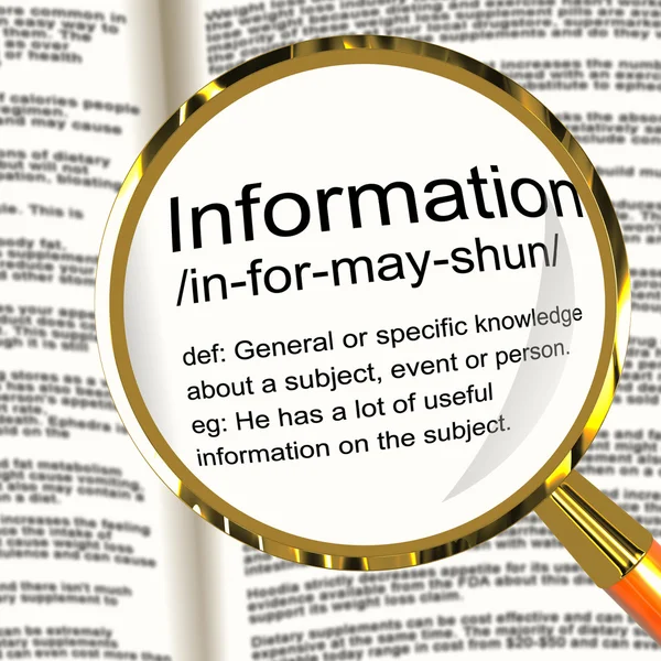 Lupa de definición de información que muestra datos de conocimiento y hechos — Foto de Stock