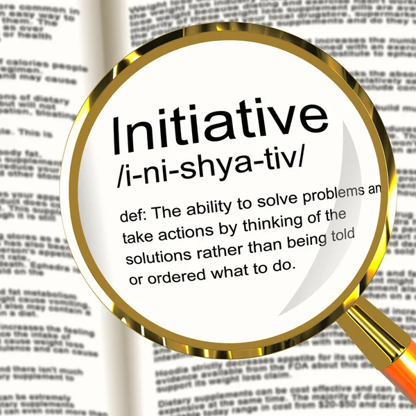 Initiative Definition Magnifier Showing Leadership Resourcefulne — Stock Photo, Image
