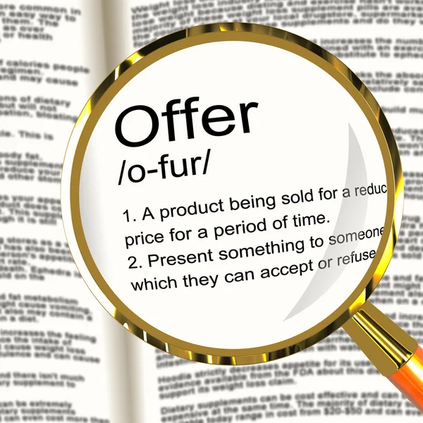 Offer Definition Magnifier Showing Discounts Reductions Or Sales — Stock Photo, Image