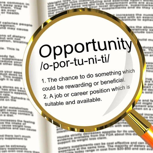 Opportunity Definition Magnifier Showing Chance Possibility Or C — Stock Photo, Image