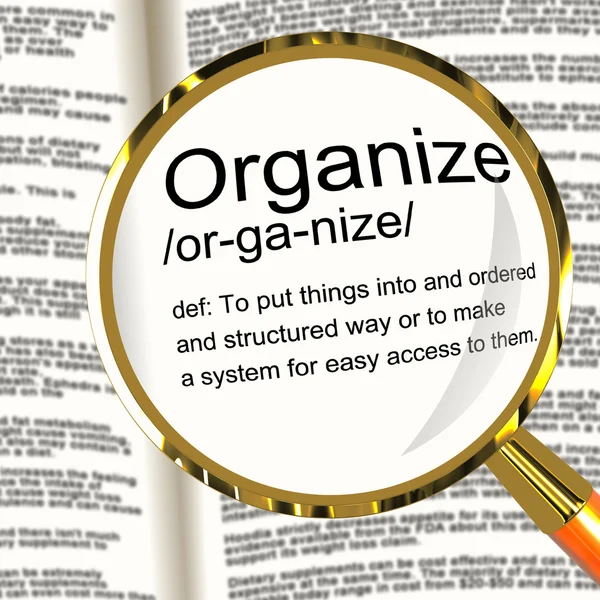 Organizzare la lente di ingrandimento definizione che mostra la gestione o l'organizzazione in — Foto Stock