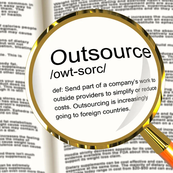Outsource Definition Magnifier Showing Subcontracting Suppliers — Stockfoto